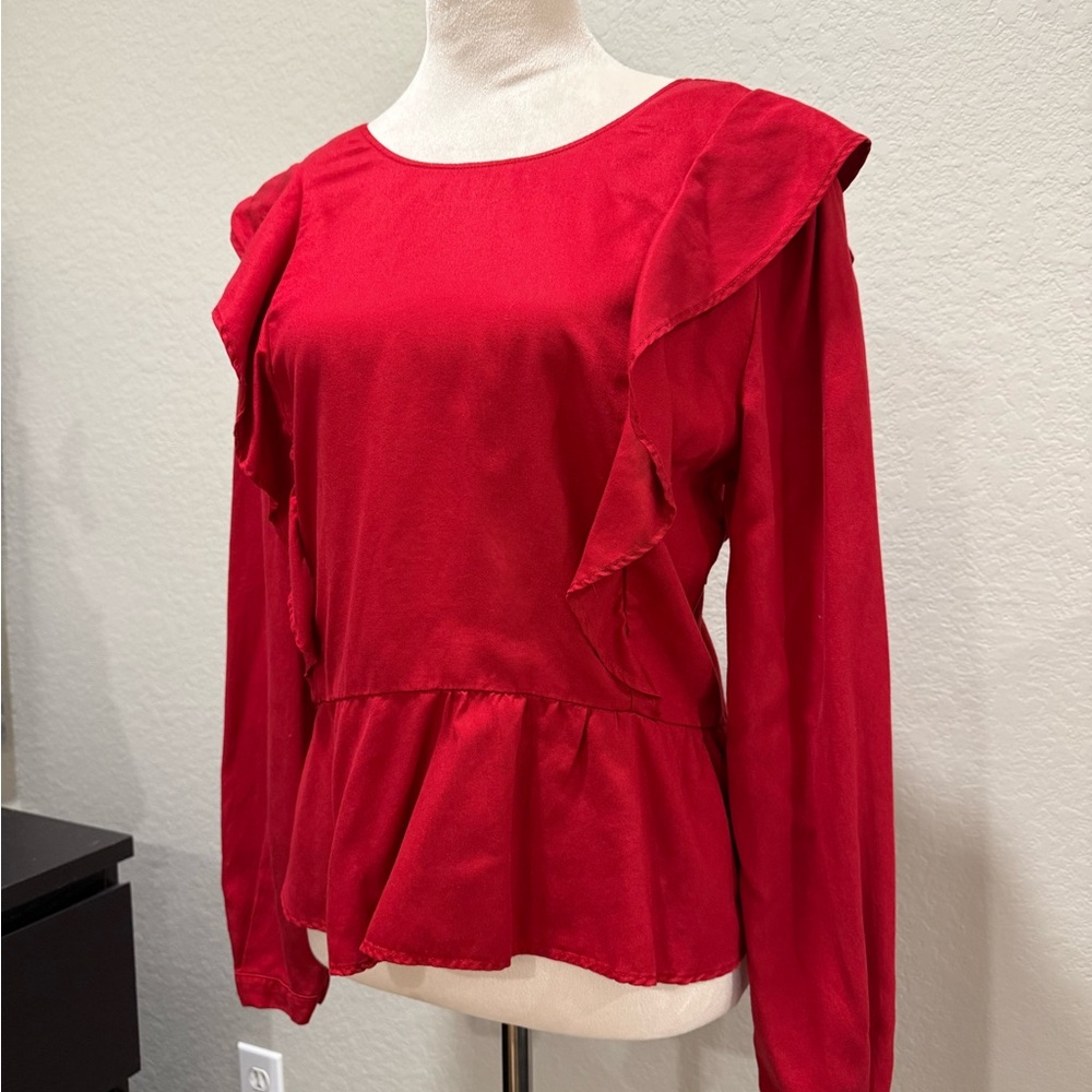 Zara Vibrant Red Ruffle Blouse
